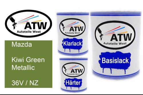 Mazda, Kiwi Green Metallic, 36V / NZ: 1L Lackdose + 1L Klarlack + 500ml Härter - Set, von ATW Autoteile West.
